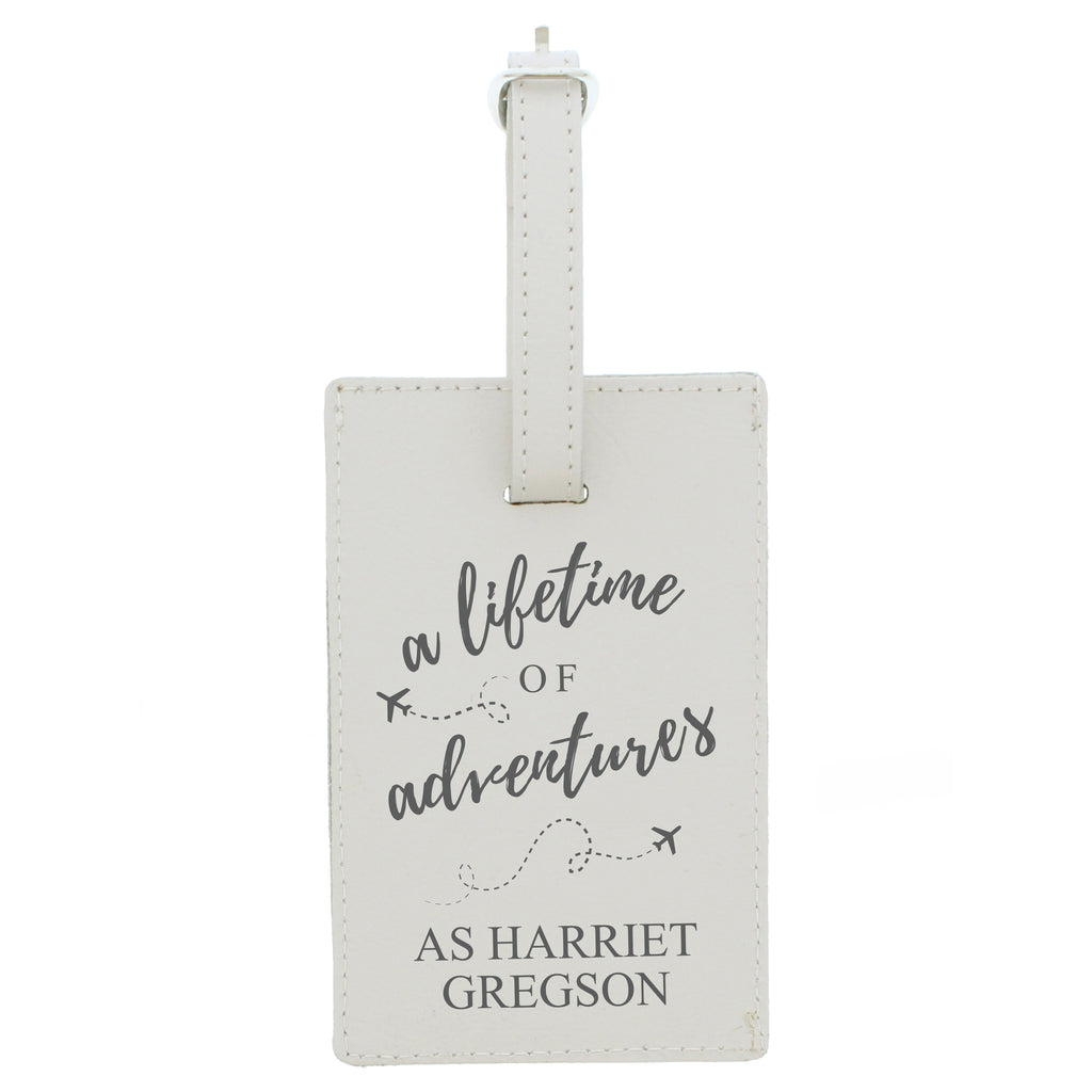 Personalised 'Lifetime of Adventures' Cream Luggage Tag - Leather & Leatherette - Inspired Creative Gifts