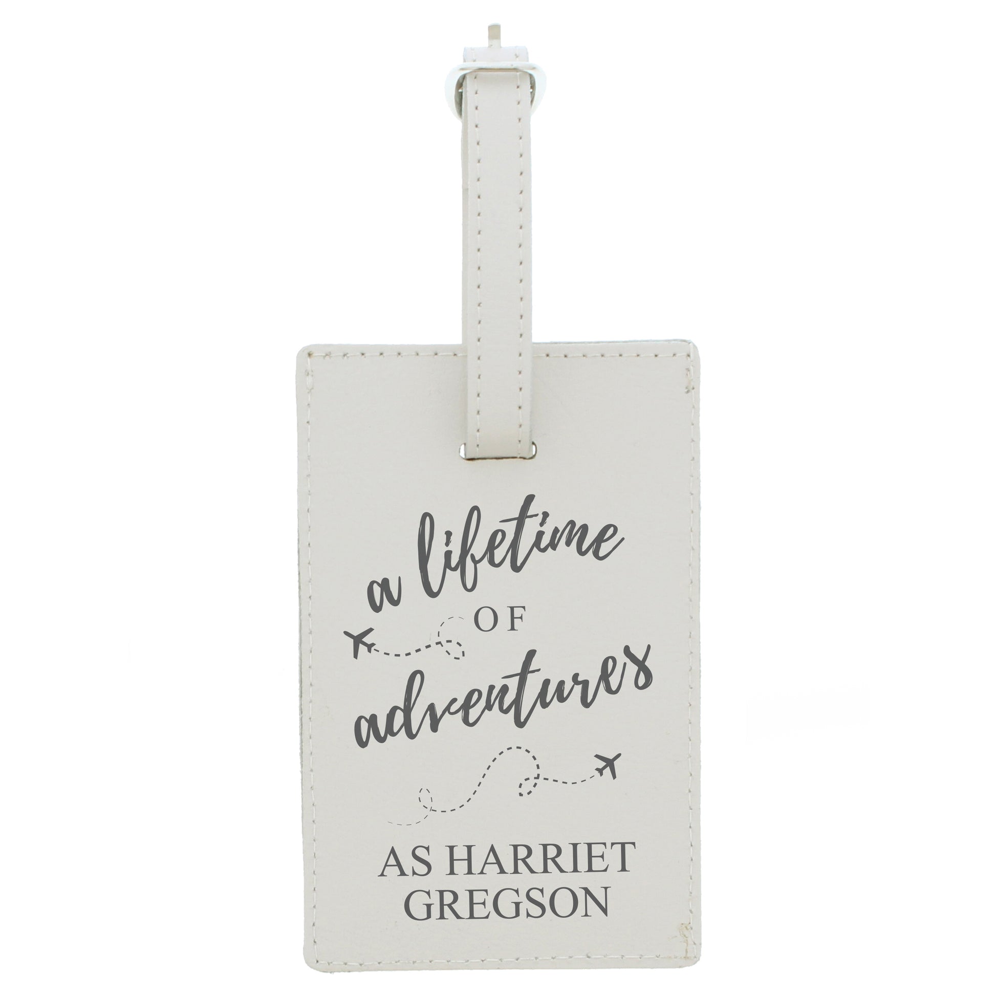 Personalised 'Lifetime of Adventures' Cream Luggage Tag - Leather & Leatherette - Inspired Creative Gifts