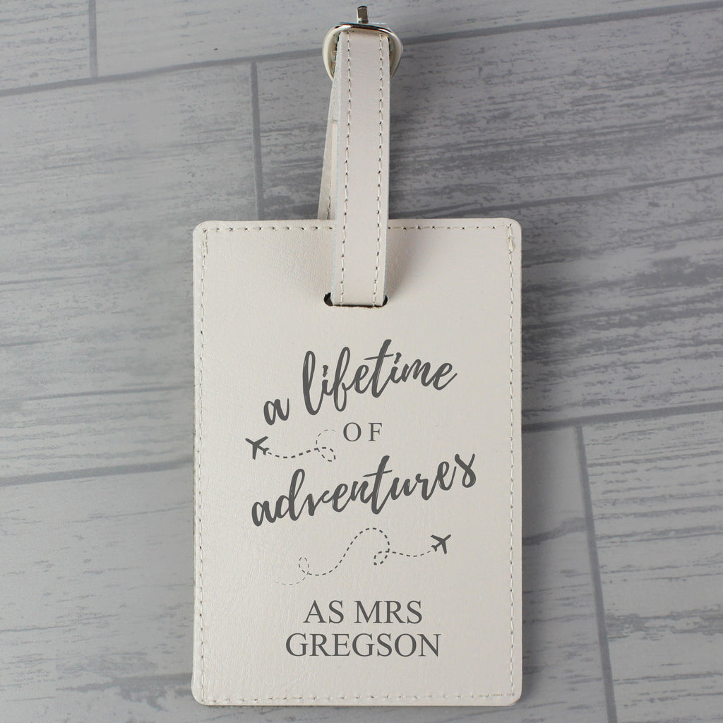 Personalised 'Lifetime of Adventures' Cream Luggage Tag - Leather & Leatherette - Inspired Creative Gifts