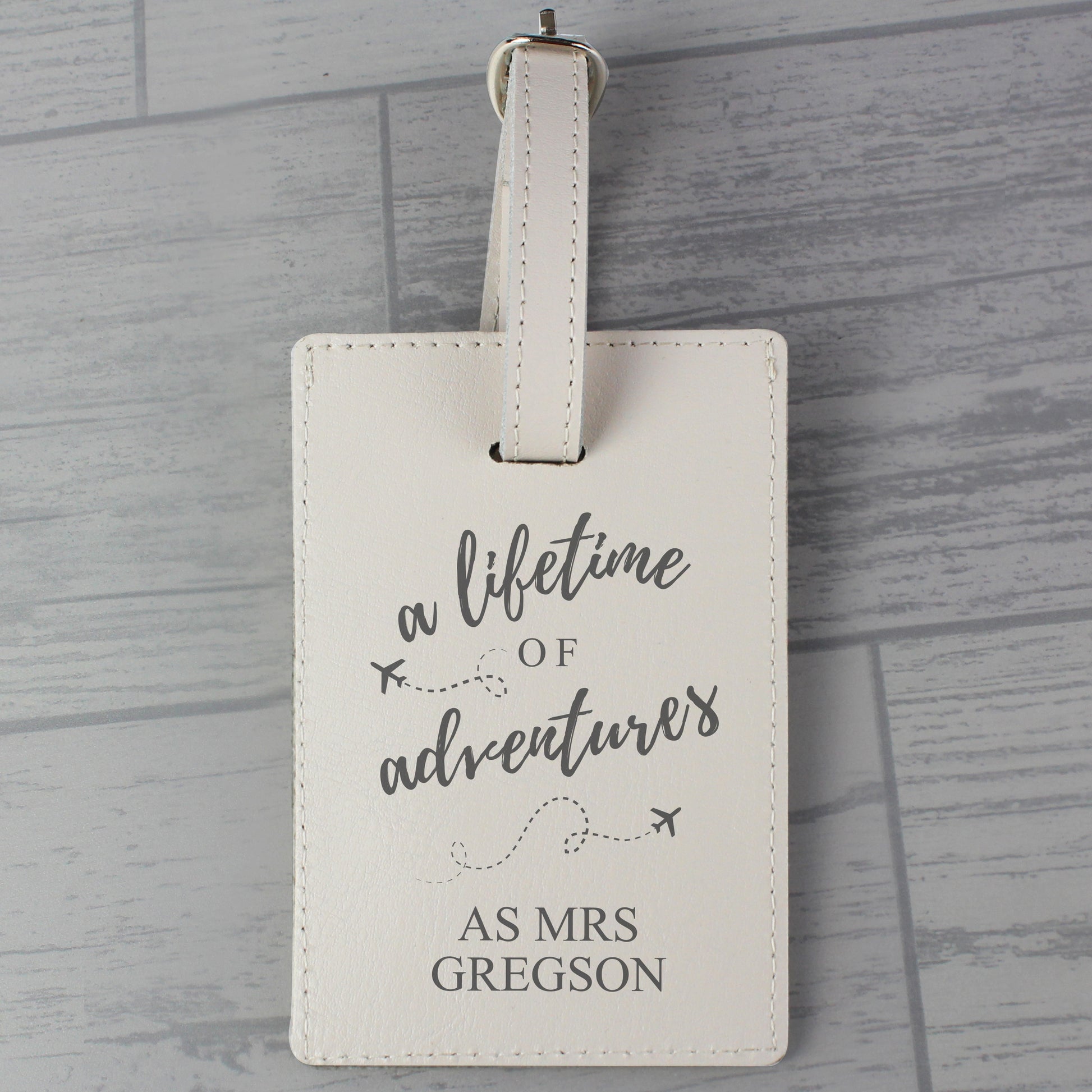 Personalised 'Lifetime of Adventures' Cream Luggage Tag - Leather & Leatherette - Inspired Creative Gifts