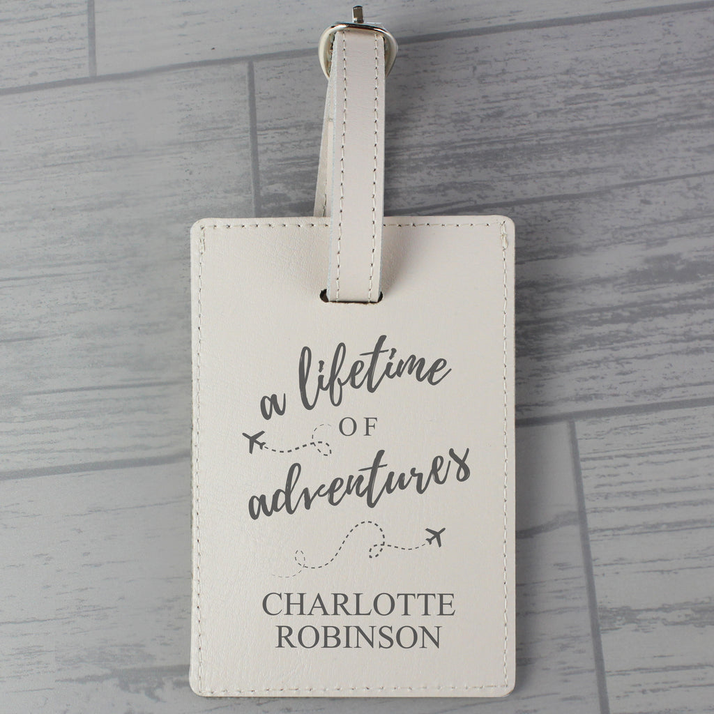 Personalised 'Lifetime of Adventures' Cream Luggage Tag - Leather & Leatherette - Inspired Creative Gifts