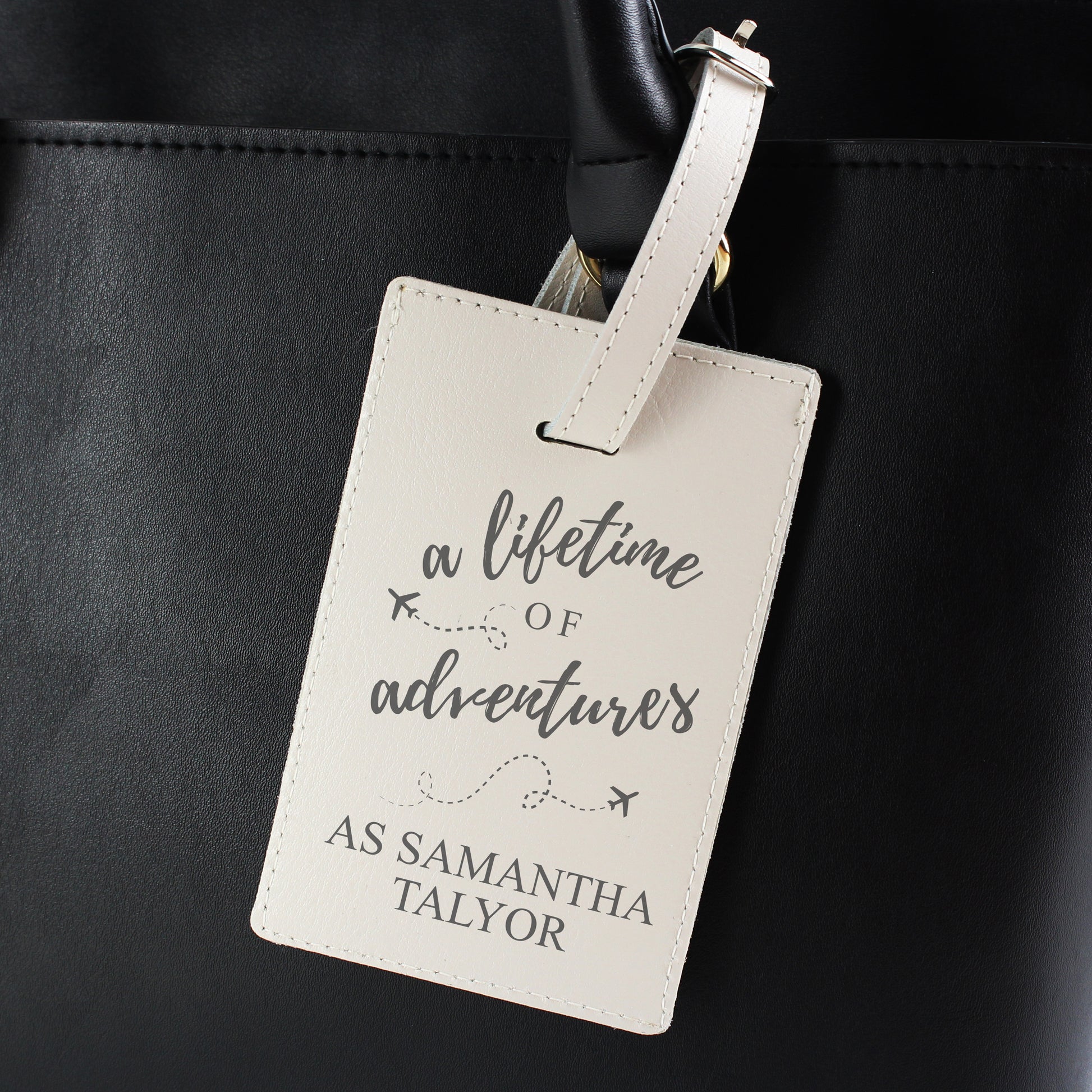 Personalised 'Lifetime of Adventures' Cream Luggage Tag - Leather & Leatherette - Inspired Creative Gifts