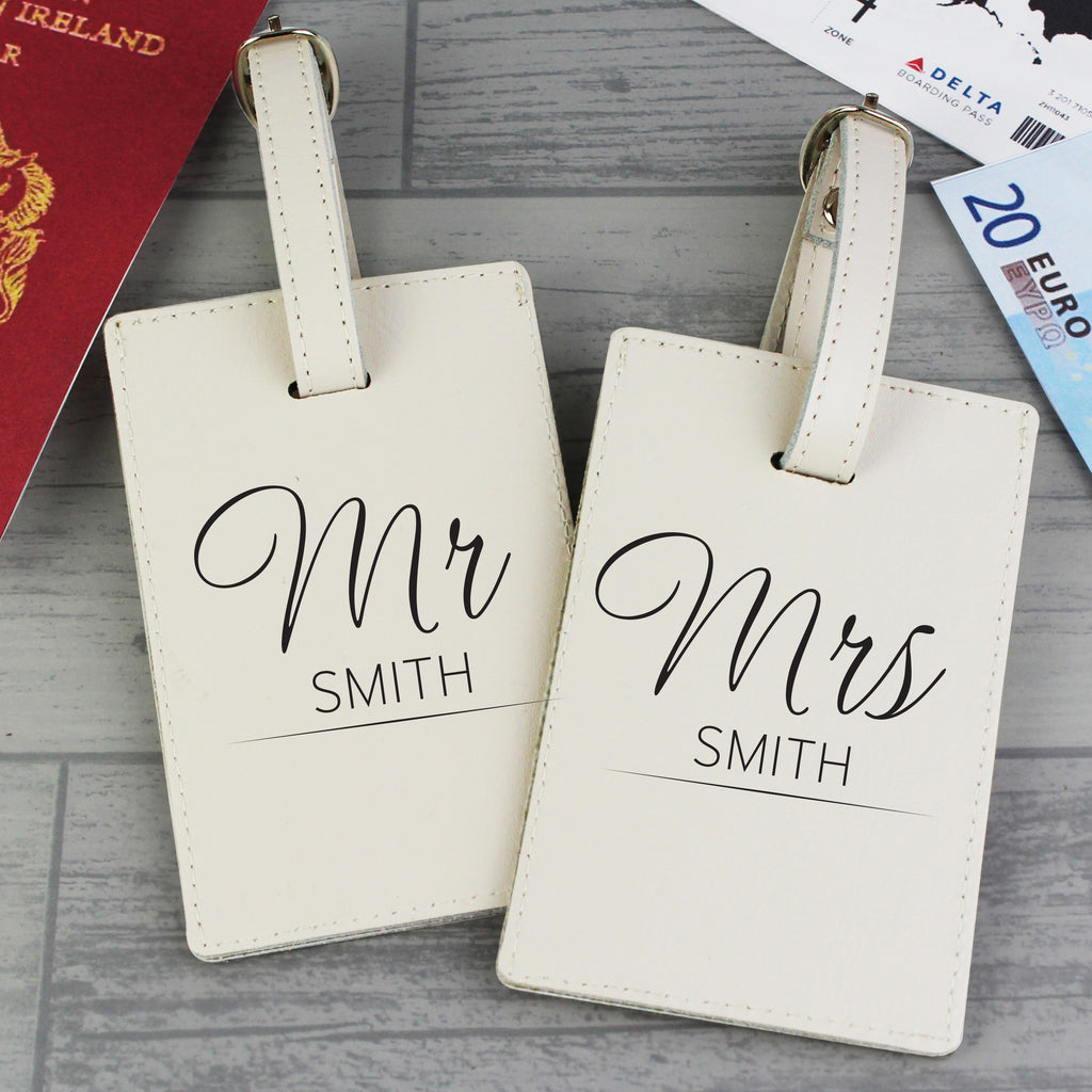 Personalised Couples Classic Cream Luggage Tags - Leather & Leatherette - Inspired Creative Gifts