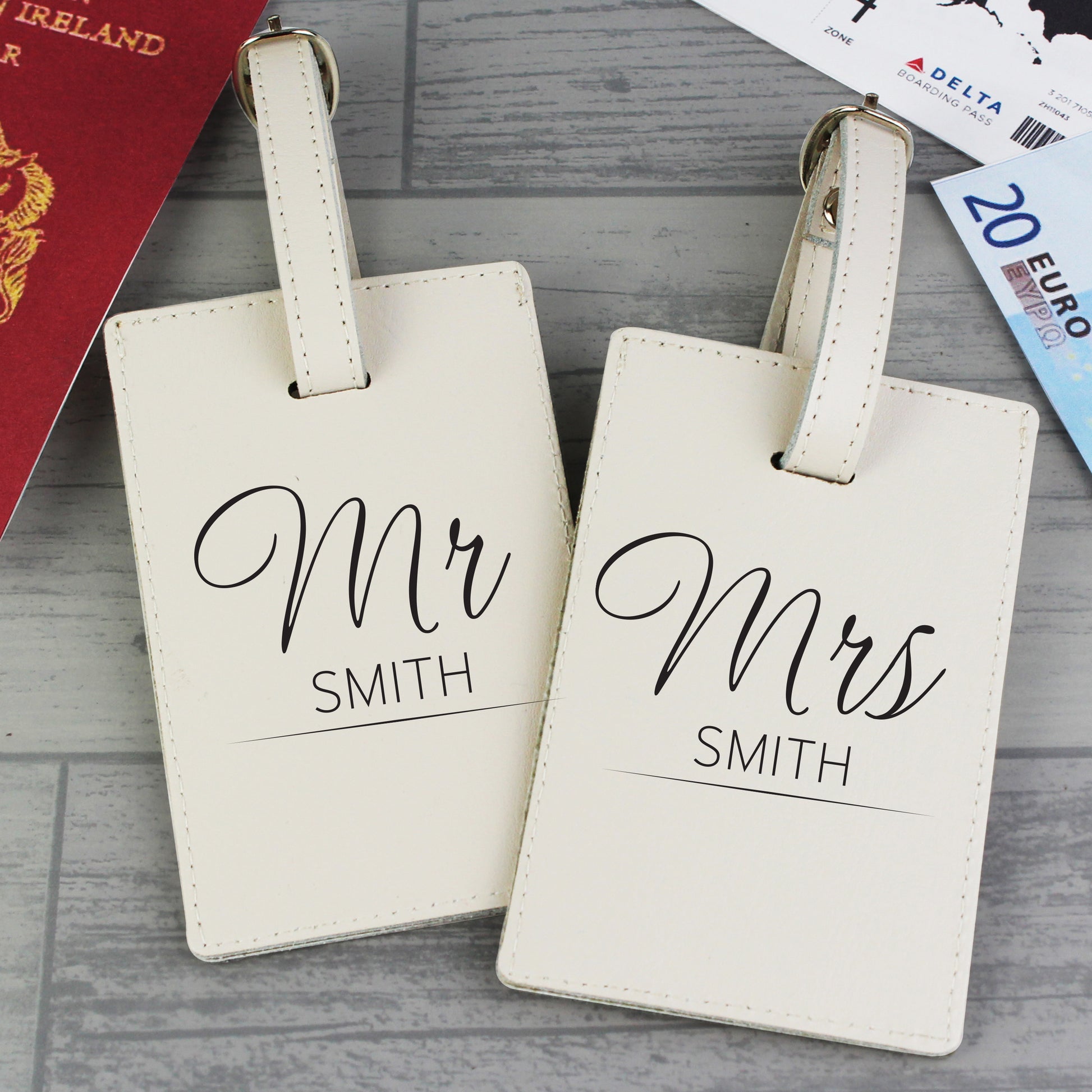 Personalised Couples Classic Cream Luggage Tags - Leather & Leatherette - Inspired Creative Gifts