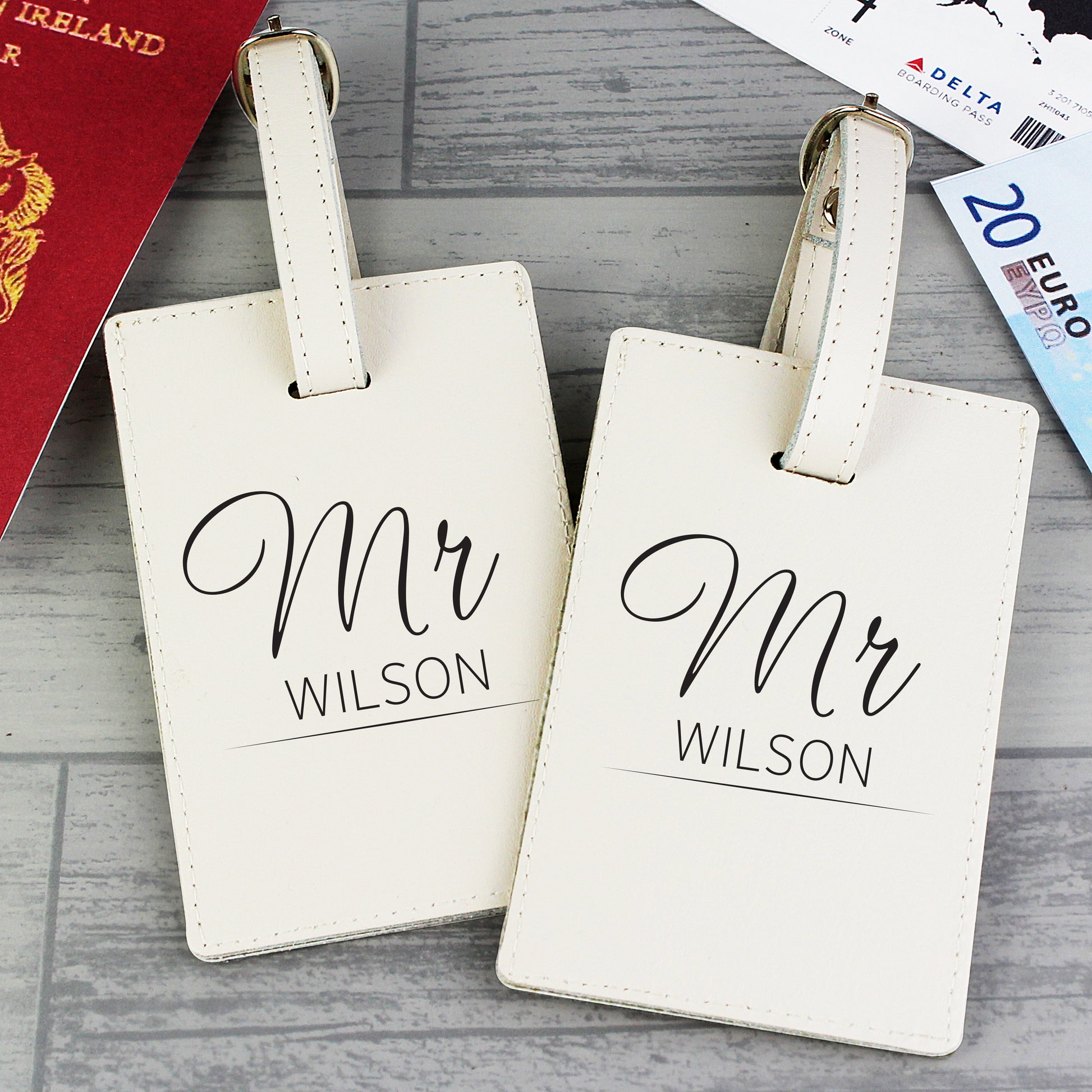 Personalised Couples Classic Cream Luggage Tags - Leather & Leatherette - Inspired Creative Gifts