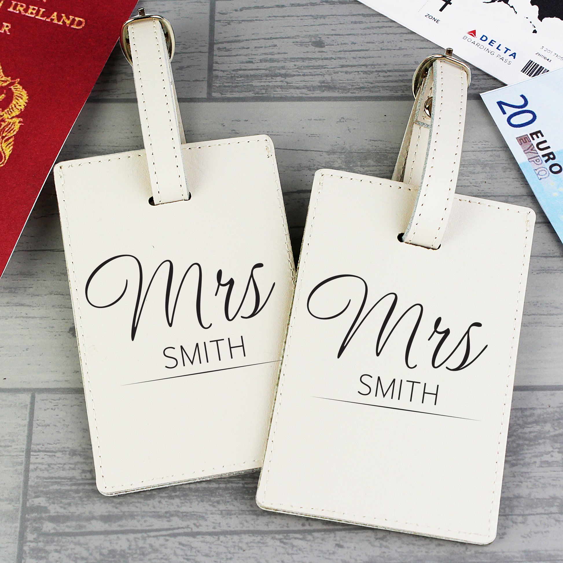 Personalised Couples Classic Cream Luggage Tags - Leather & Leatherette - Inspired Creative Gifts