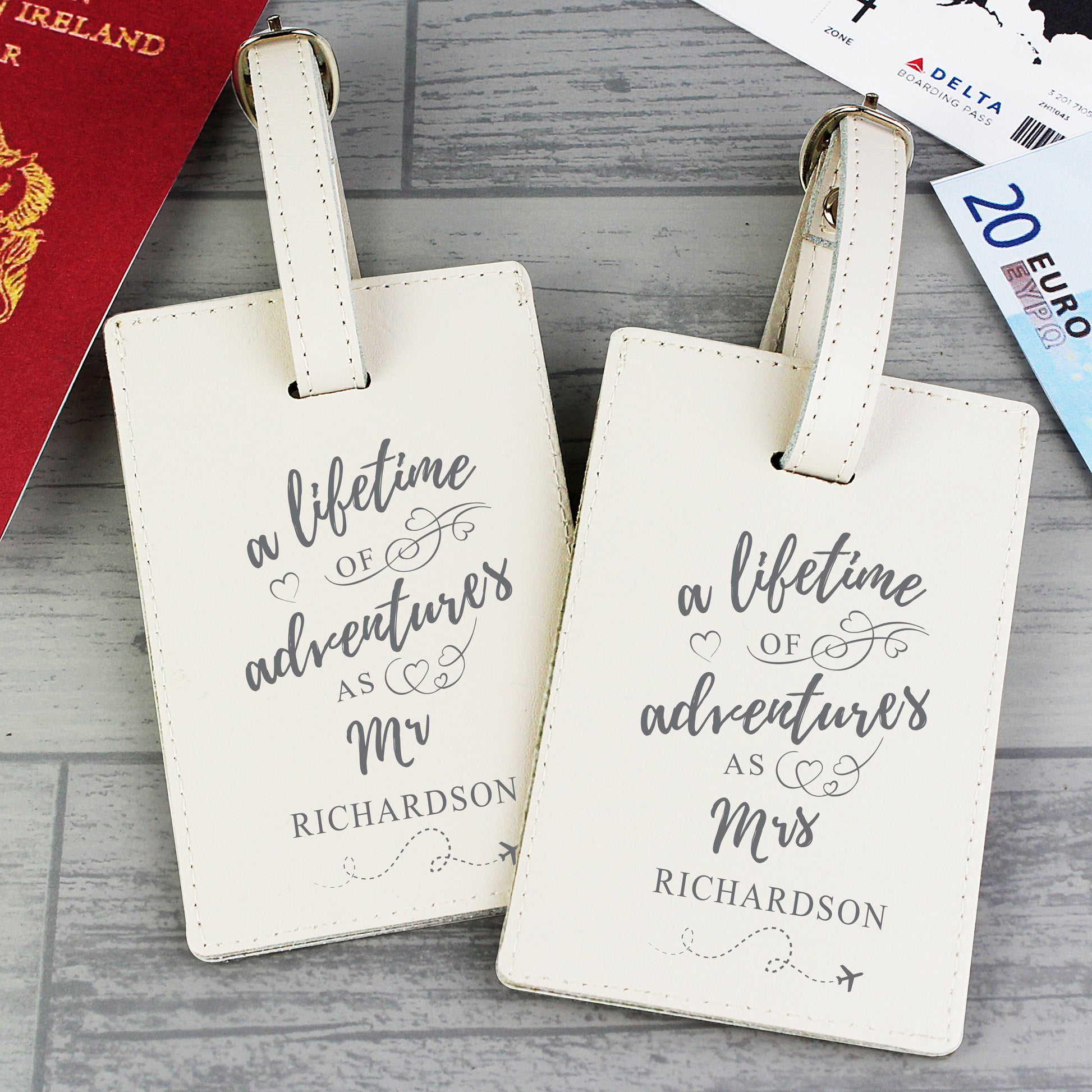Personalised 'Lifetime of Adventures' Couples Luggage Tags - Leather & Leatherette - Inspired Creative Gifts