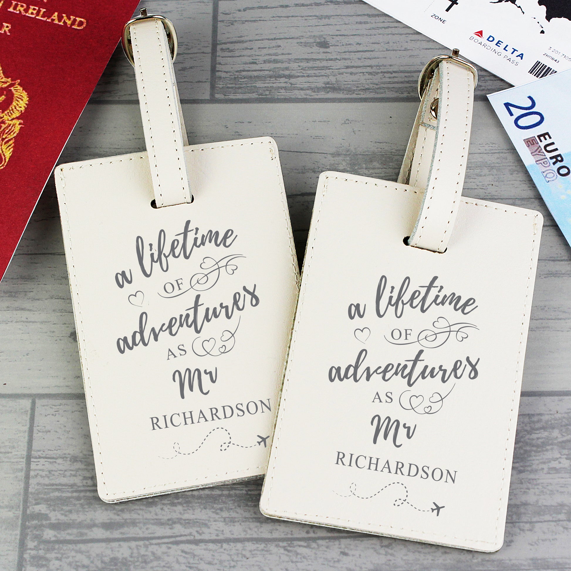 Personalised 'Lifetime of Adventures' Couples Luggage Tags - Leather & Leatherette - Inspired Creative Gifts