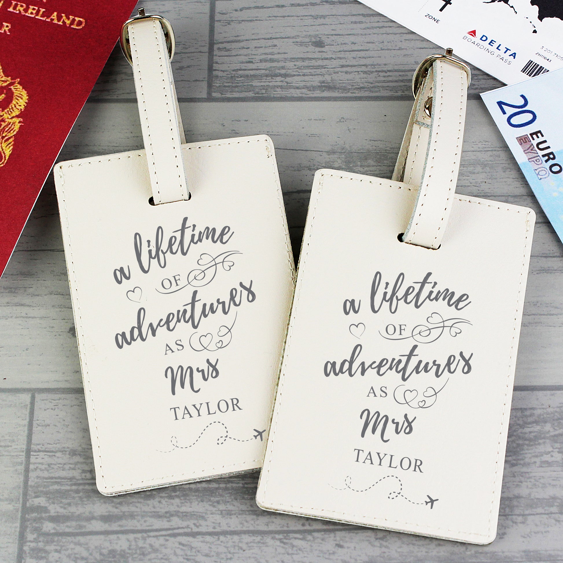 Personalised 'Lifetime of Adventures' Couples Luggage Tags - Leather & Leatherette - Inspired Creative Gifts