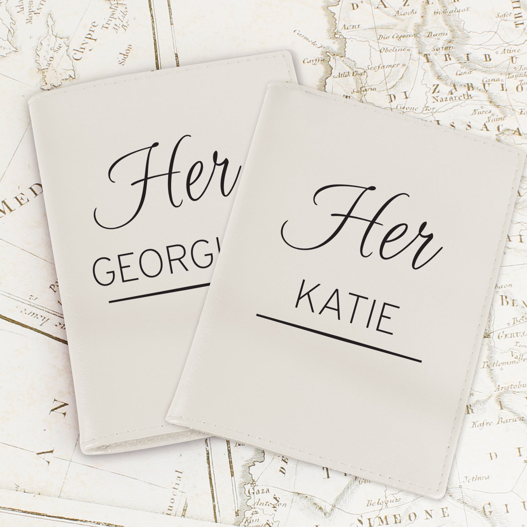 Personalised Couples Cream Passport Holders - Leather & Leatherette - Inspired Creative Gifts