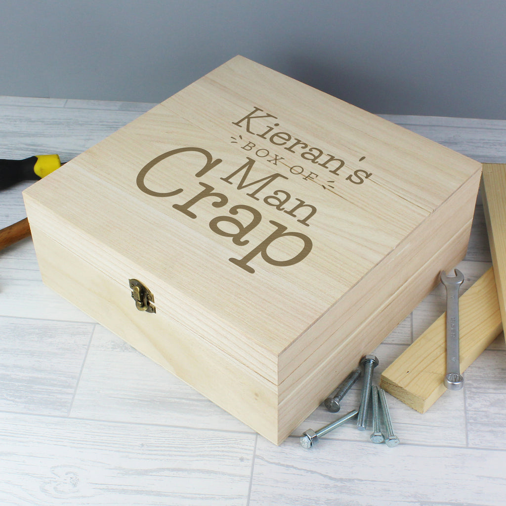 Personalised Box of Man Crap Large Wooden Keepsake Box | Father's Day Gift