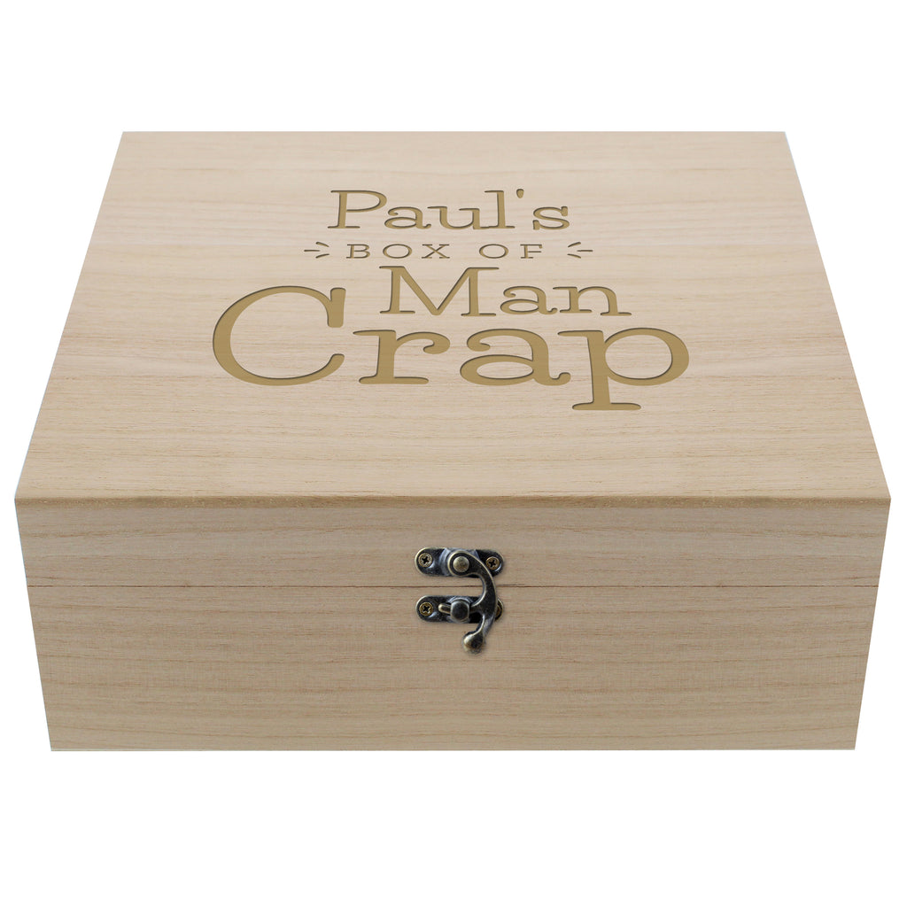 Personalised Box of Man Crap Large Wooden Keepsake Box | Father's Day Gift