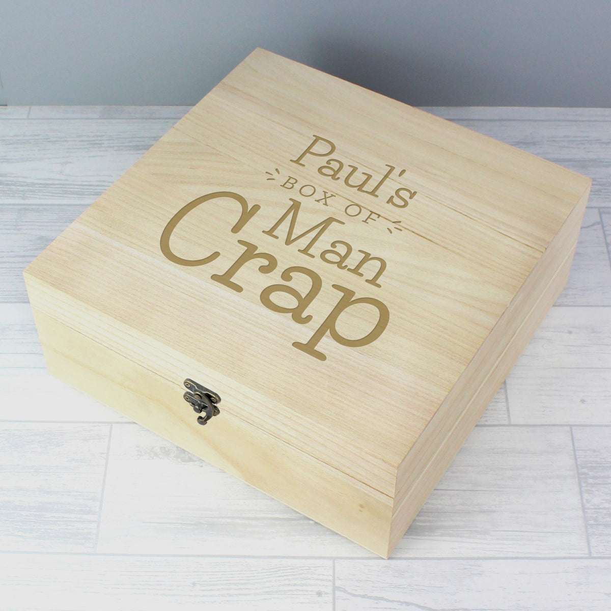 Personalised Box of Man Crap Large Wooden Keepsake Box | Father's Day Gift