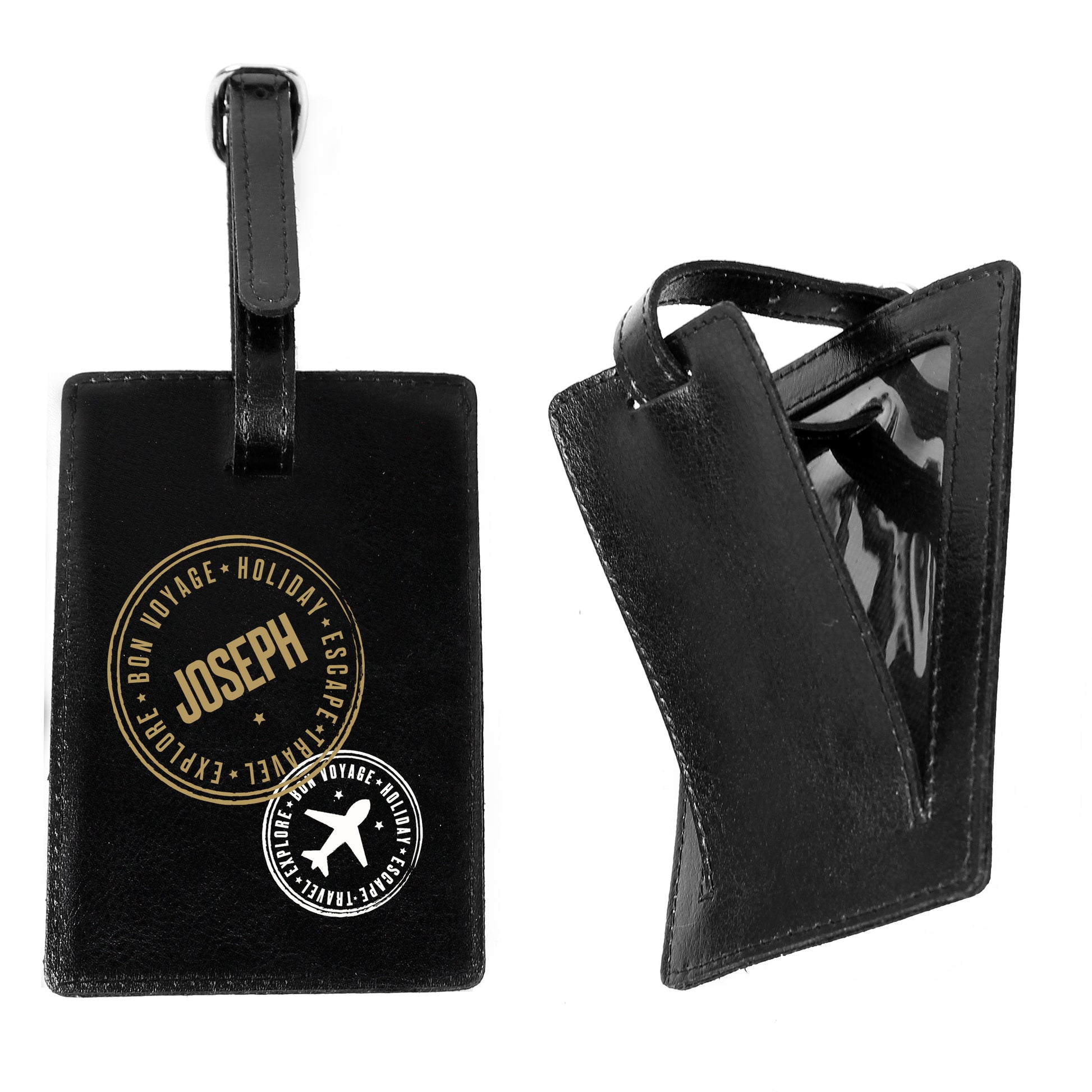Personalised Stamped Black Luggage Tag - Leather & Leatherette - Inspired Creative Gifts