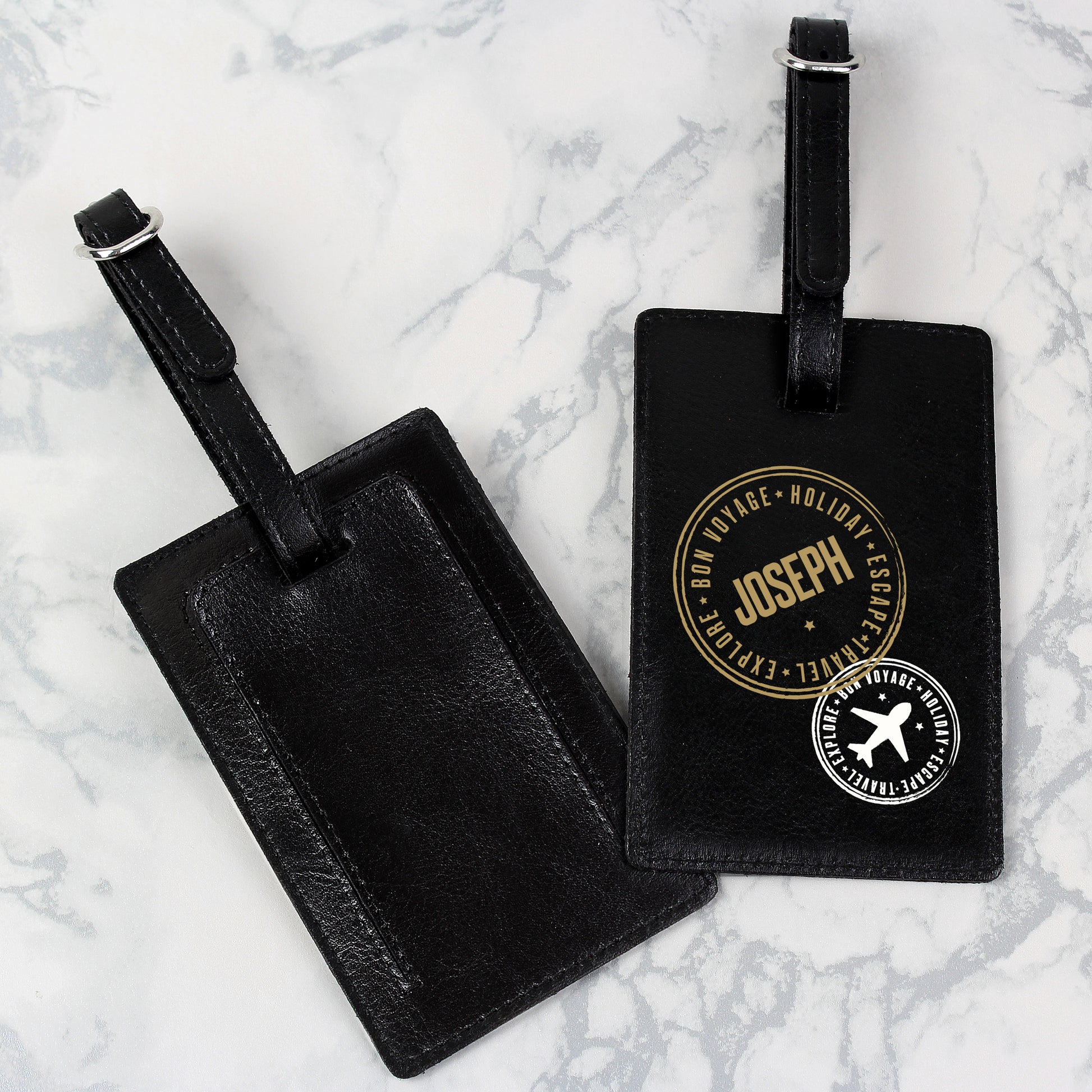 Personalised Stamped Black Luggage Tag - Leather & Leatherette - Inspired Creative Gifts