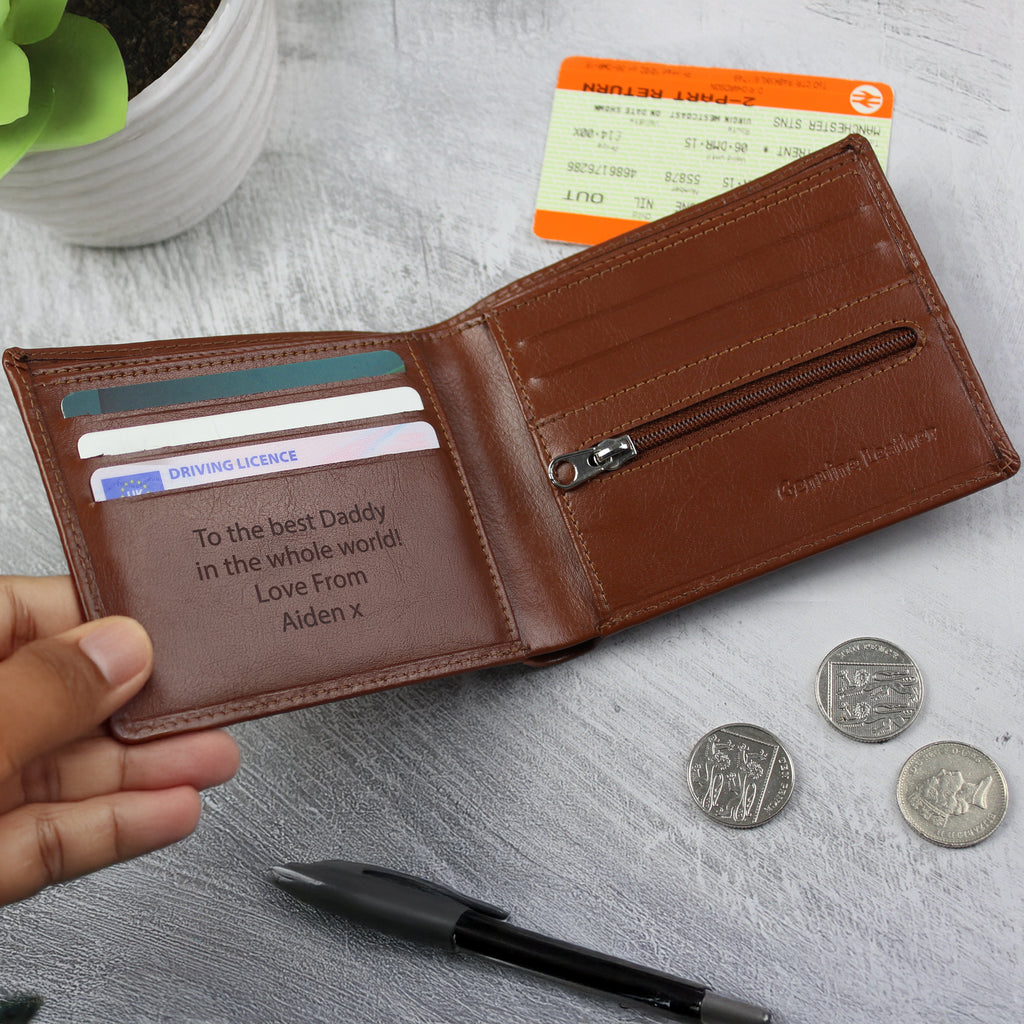 Personalised Free Text Tan Leather Wallet for Father's Day