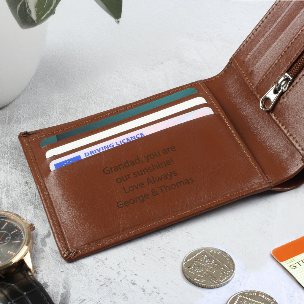 Personalised Free Text Tan Leather Wallet for Father's Day