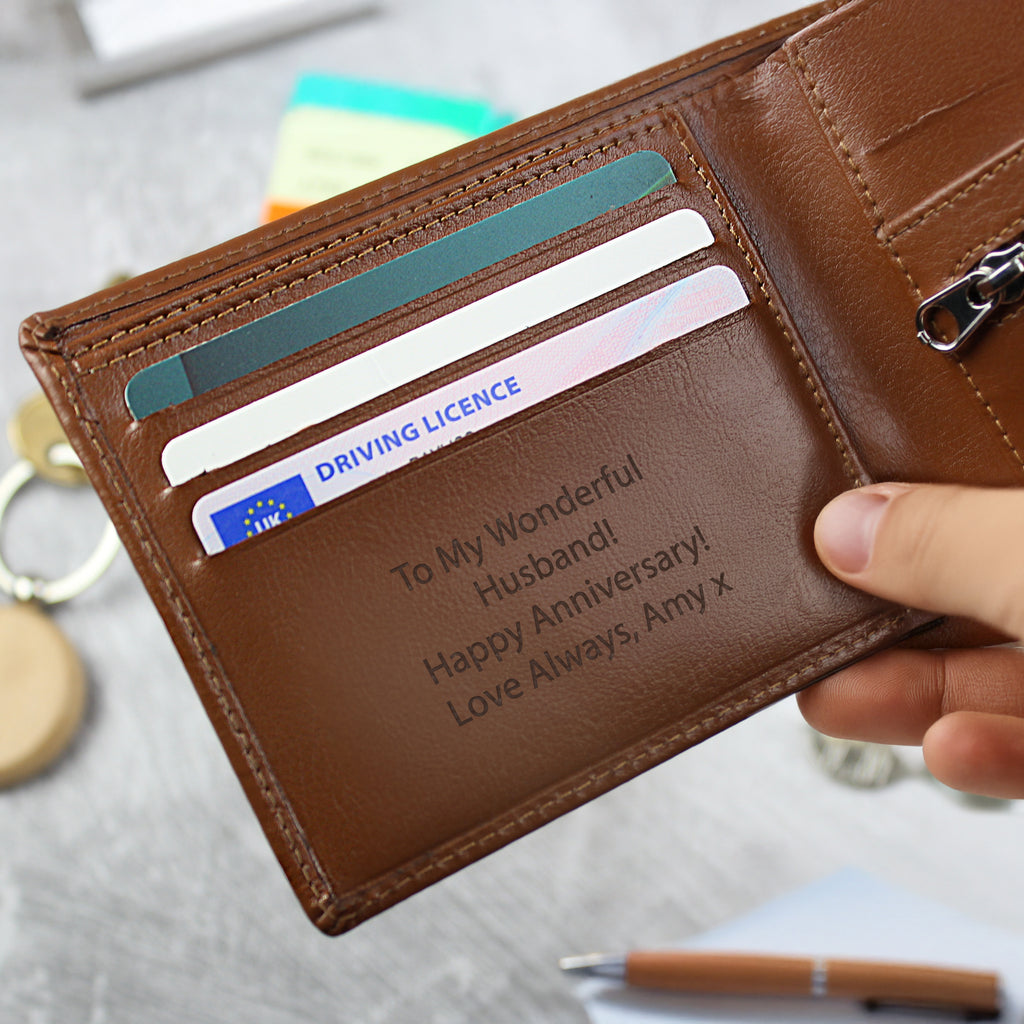 Personalised Free Text Tan Leather Wallet for Father's Day