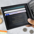 Personalised Free Text Black Leather Wallet | Father's Day Gift