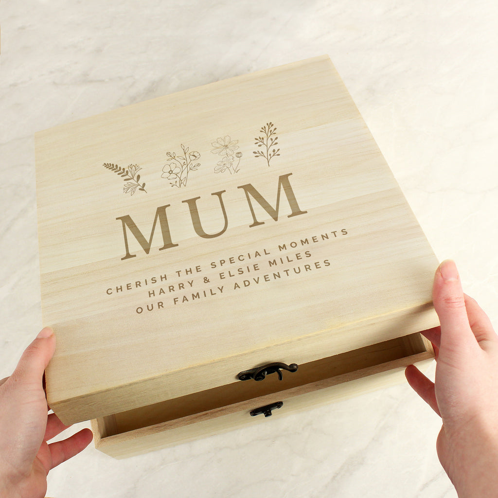 Personalised Engraved Floral Wooden Keepsake Box | Trinket, Jewellery & Keepsake Boxes