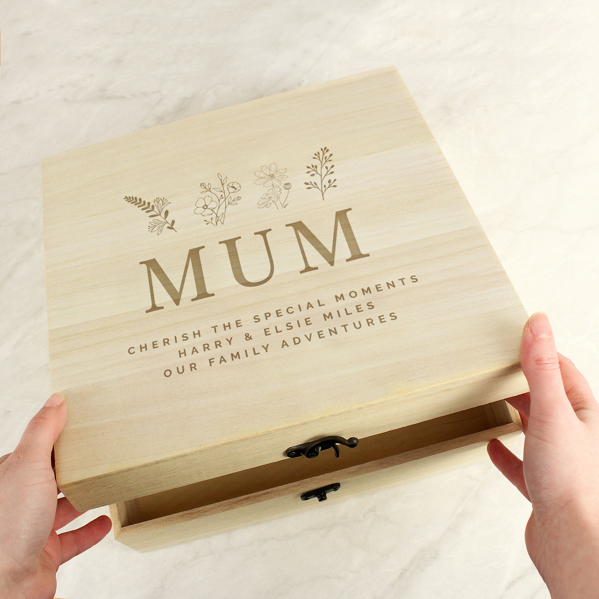 Personalised Engraved Floral Wooden Keepsake Box | Trinket, Jewellery & Keepsake Boxes