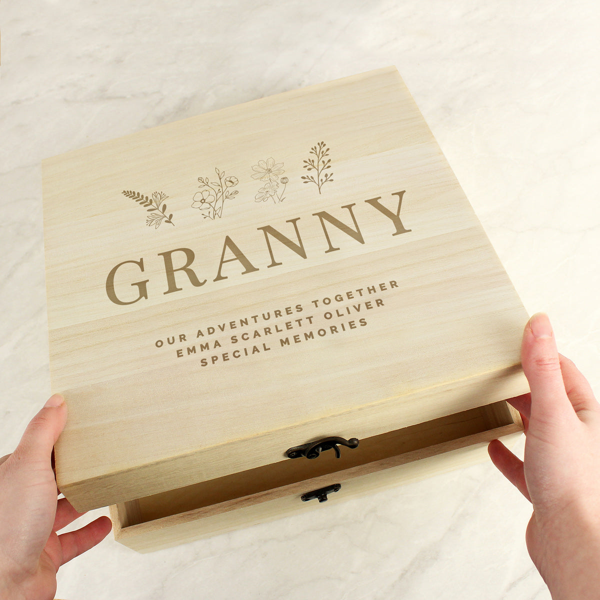 Personalised Engraved Floral Wooden Keepsake Box | Trinket, Jewellery & Keepsake Boxes