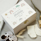 Personalised Rainbow White Wooden Keepsake Box | Storage