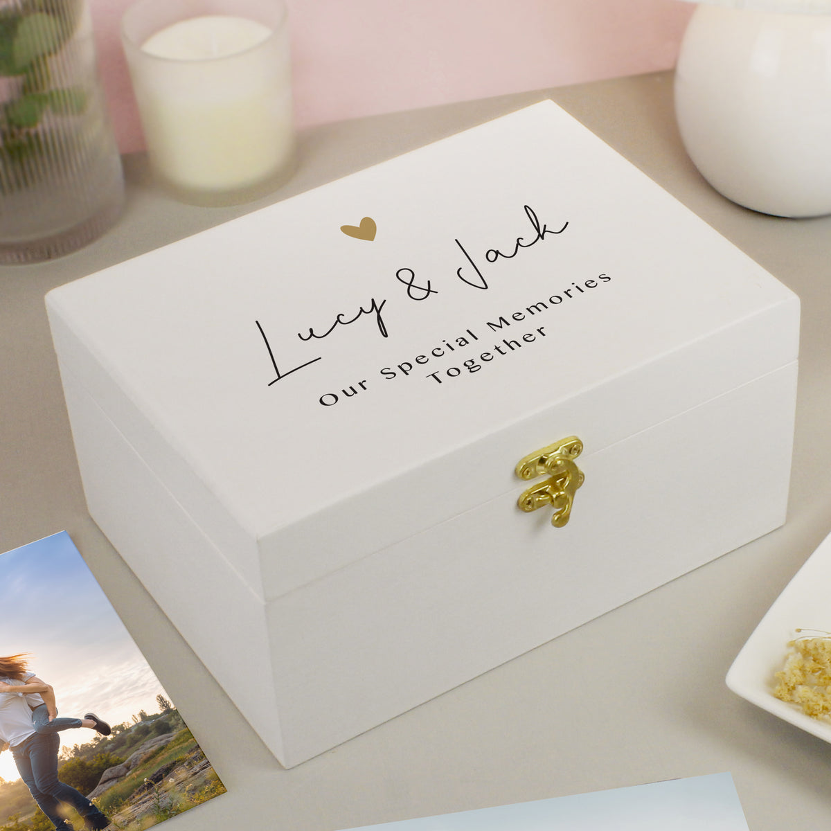 Personalised Gold Heart White Memory Box | Mother's Day Gift