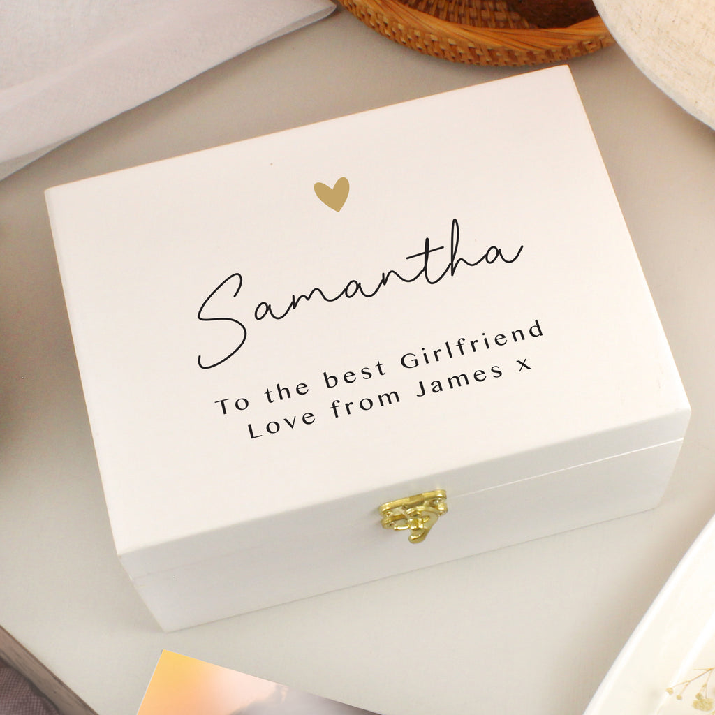 Personalised Gold Heart White Memory Box | Mother's Day Gift
