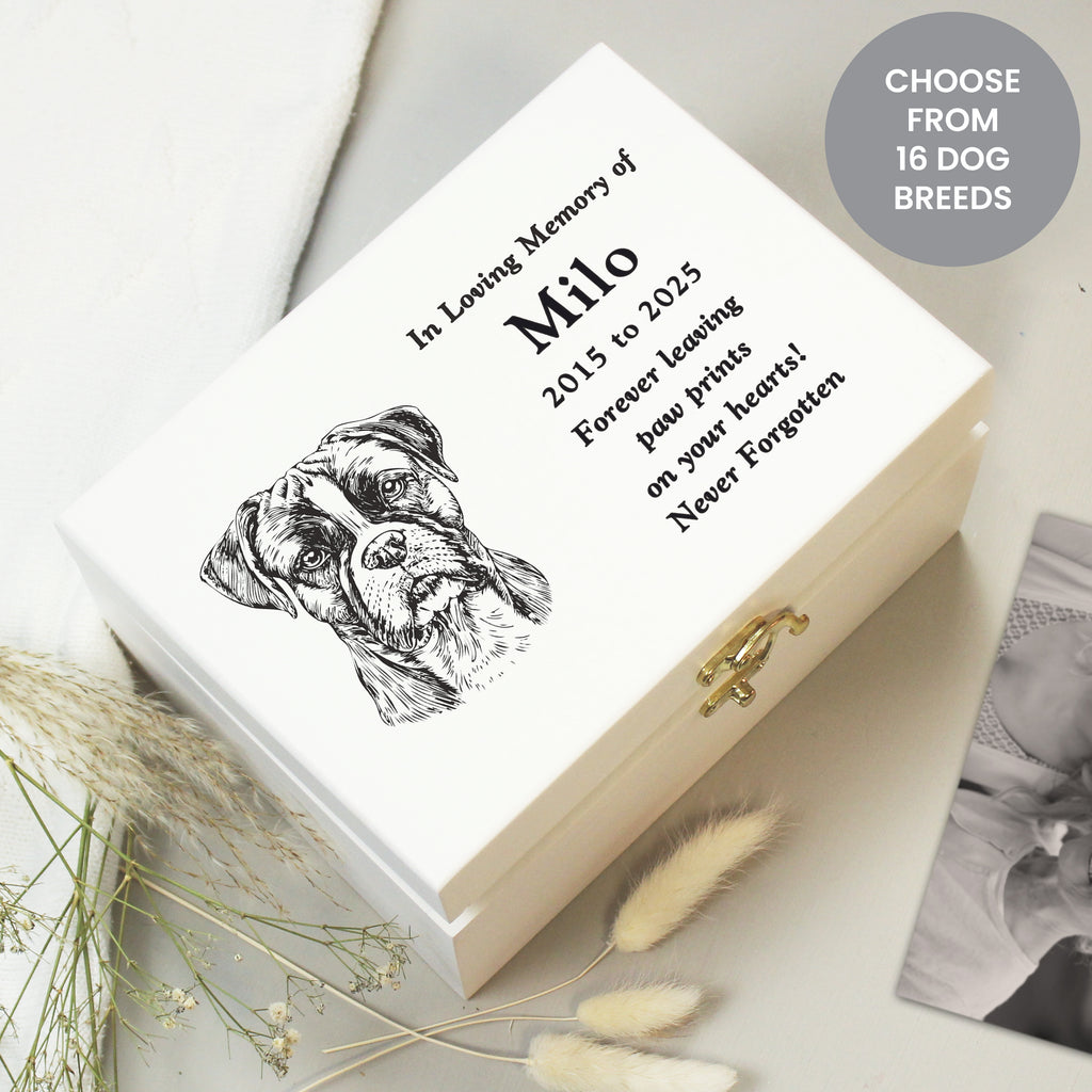Personalised Dog Breed Memorial Small Keepsake Box | Wooden Box