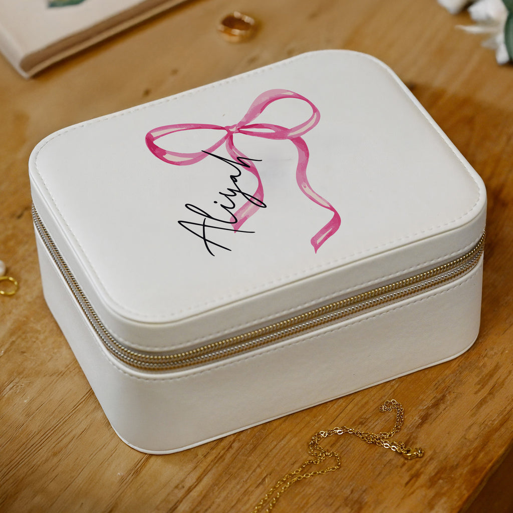 Personalised Bow Leatherette Jewellery Box | Gift for Her