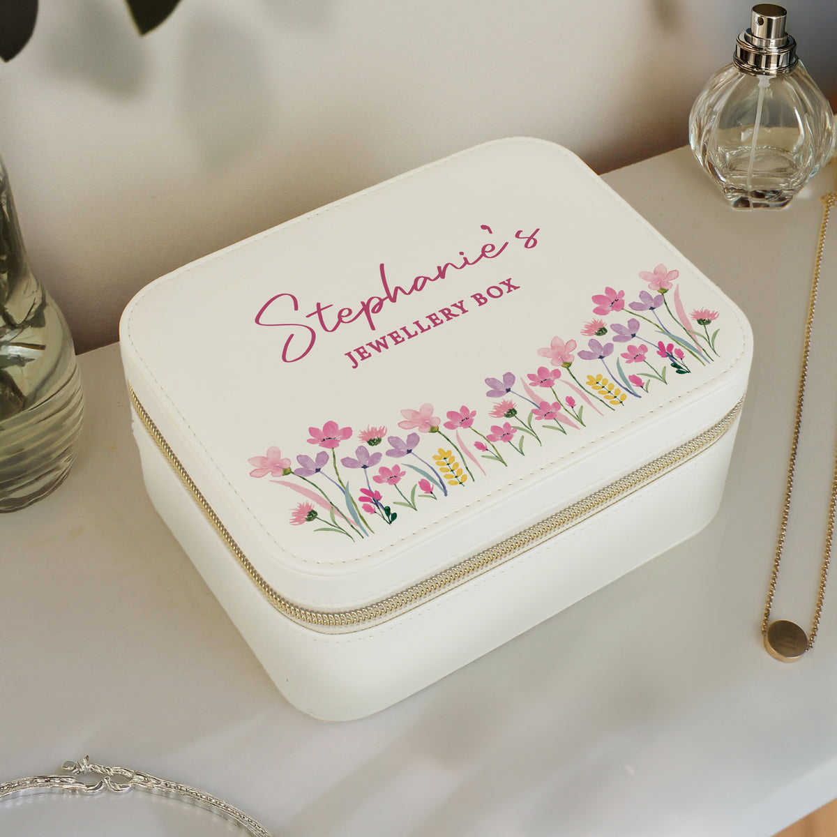 Personalised Floral Leatherette Jewellery Box | Gift for Her