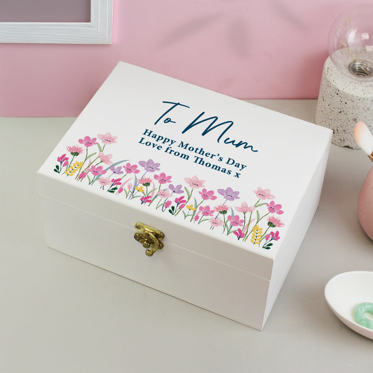Personalised Floral Wooden Keepsake Box | Trinket, Jewellery & Keepsake Boxes | Mother's Day Gift