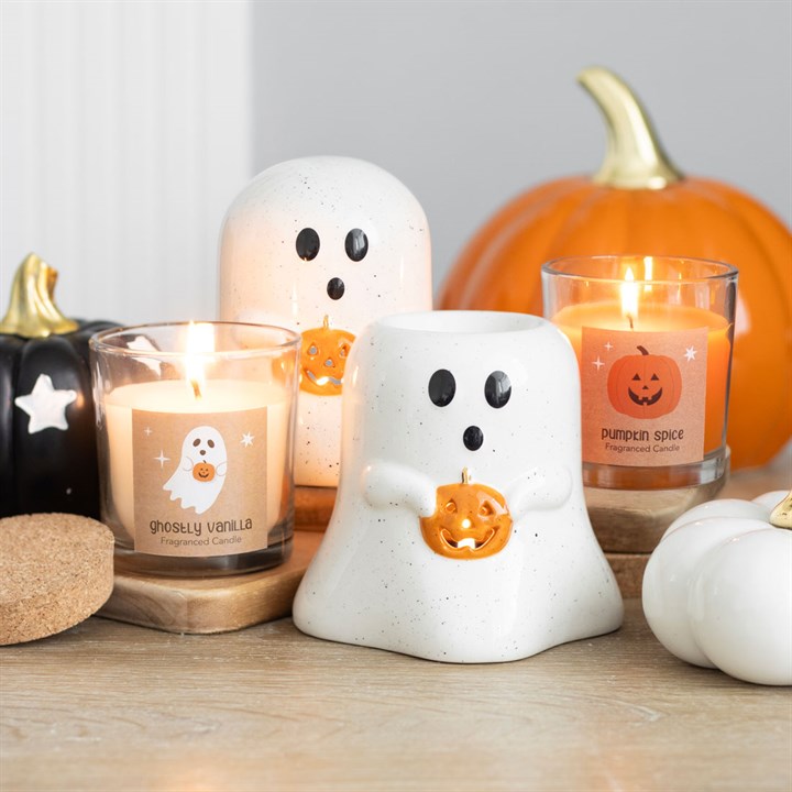 Ghost Shaped Oil Burner and Wax Warmer with Pumpkin - Oil Burner - Inspired Creative Gifts