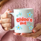 Personalised Blue Daisy Name Mug, Candle & Socks Gift Hamper