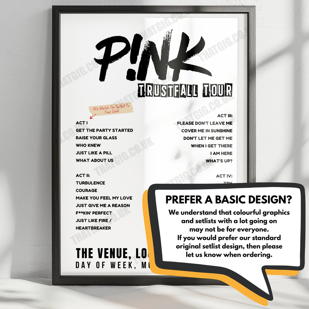 P!nk Setlist Poster - Tacoma Dome, Tacoma - September 3rd, 2024