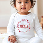 Personalised Pink & Red Hearts Baby Grow, Vest or Bib with Name