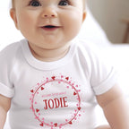 Personalised Pink & Red Hearts Baby Grow, Vest or Bib with Name