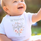 Personalised Floral Cross Christening Baby Grow, Vest or Bib with Name