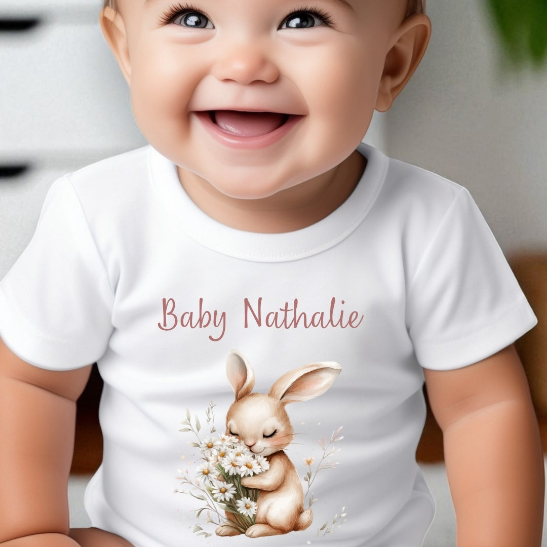 Personalised Daisy Bunny Baby Gift Hamper - Teddy & Vest