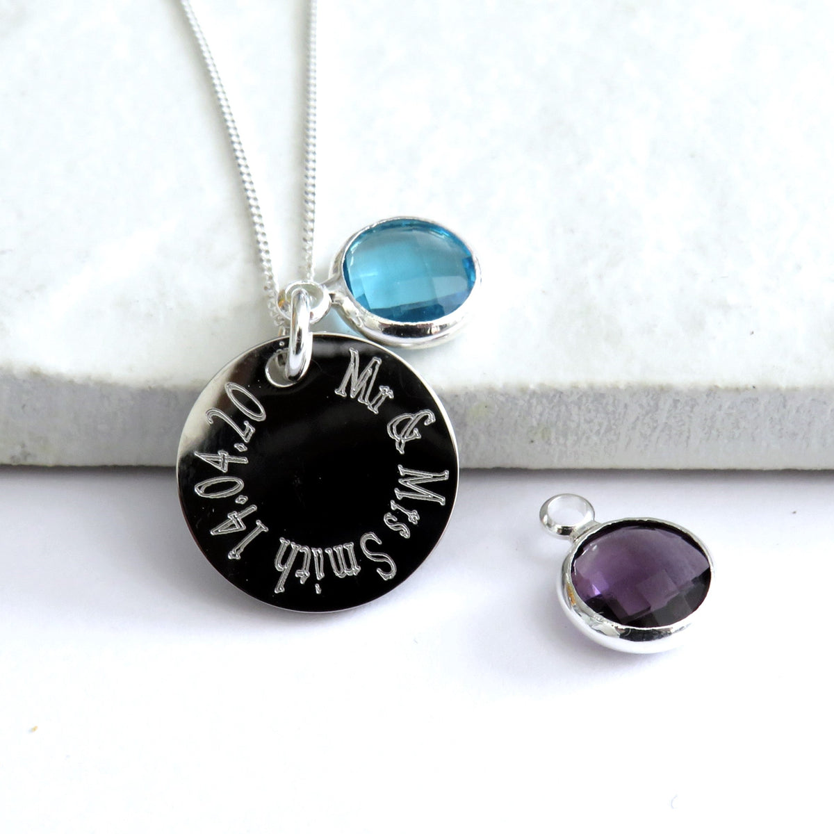 Personalised Edge Engraved Necklace & Birthstone | Gift for Her