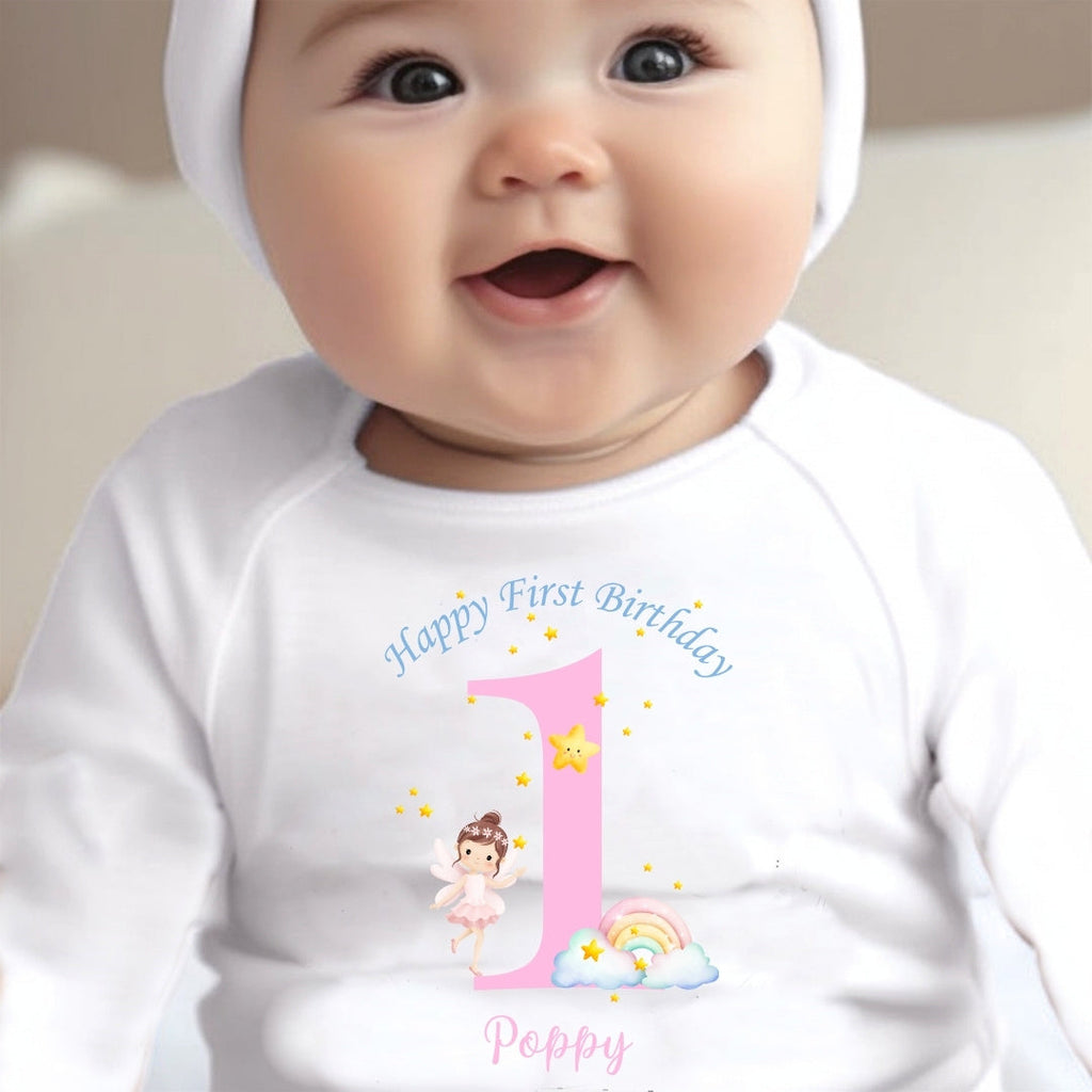 Personalised 1st Birthday Fairy Baby Grow, Vest or Bib with Name | Baby Gifts | Inspired Creative Gifts