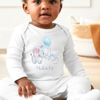 Personalised Little Elephants Baby Grow, Vest or Bib with Name | Baby Gifts