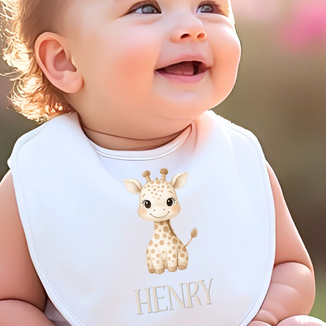 Personalised Little Giraffe Baby Grow, Vest or Bib with Name | Baby Gifts