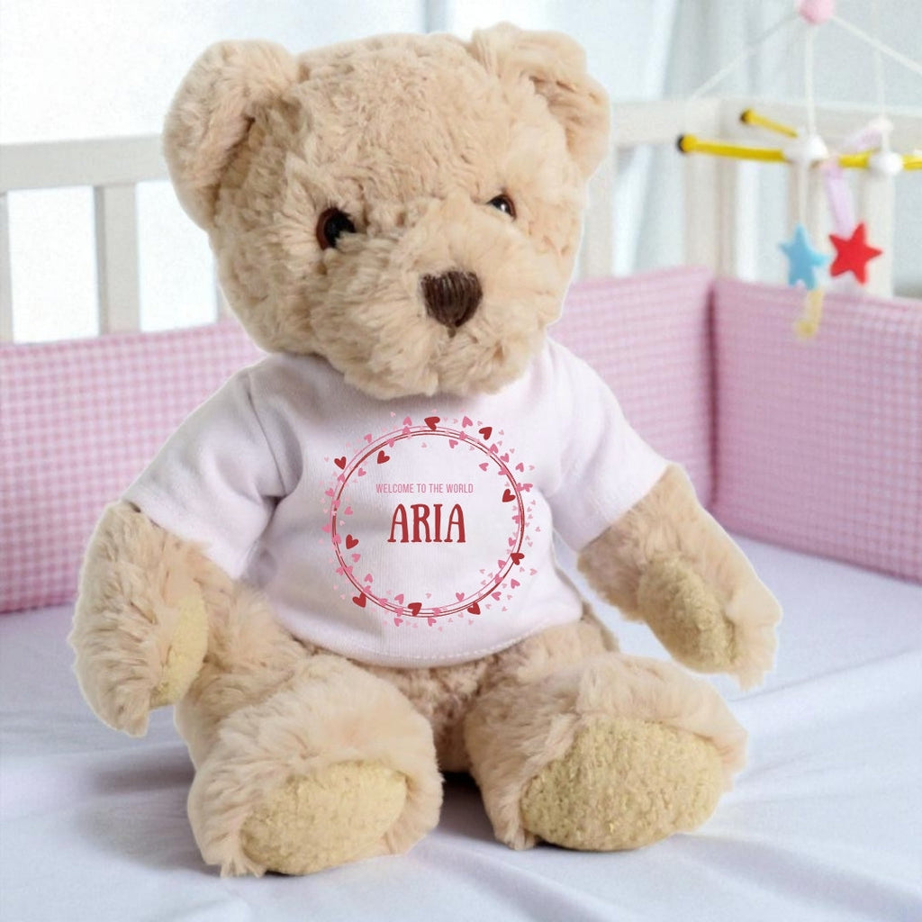 Personalised Luxury Teddy Bear with Pink & Red Hearts T-Shirt