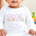 Personalised Pink Safari Animals Baby Grow, Vest or Bib with Name | Baby Gifts