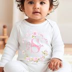 Personalised Pink Roses Baby Grow, Vest or Bib with Name | Baby Gifts | Inspired Creative Gifts