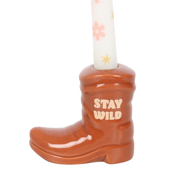 Brown Cowboy Boot Candle Holder with Taper Candle | Candle Holders | Inspired Creative Gifts