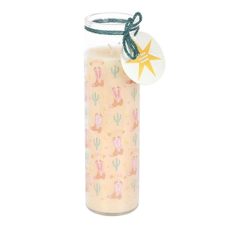 Howdy Cowboy Boot Print Floral Tube Candle - Candles - Inspired Creative Gifts