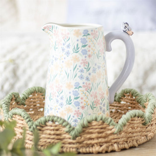 Ditsy Floral Print Ceramic Flower Jug with Butterfly - Inspired Creative Gifts